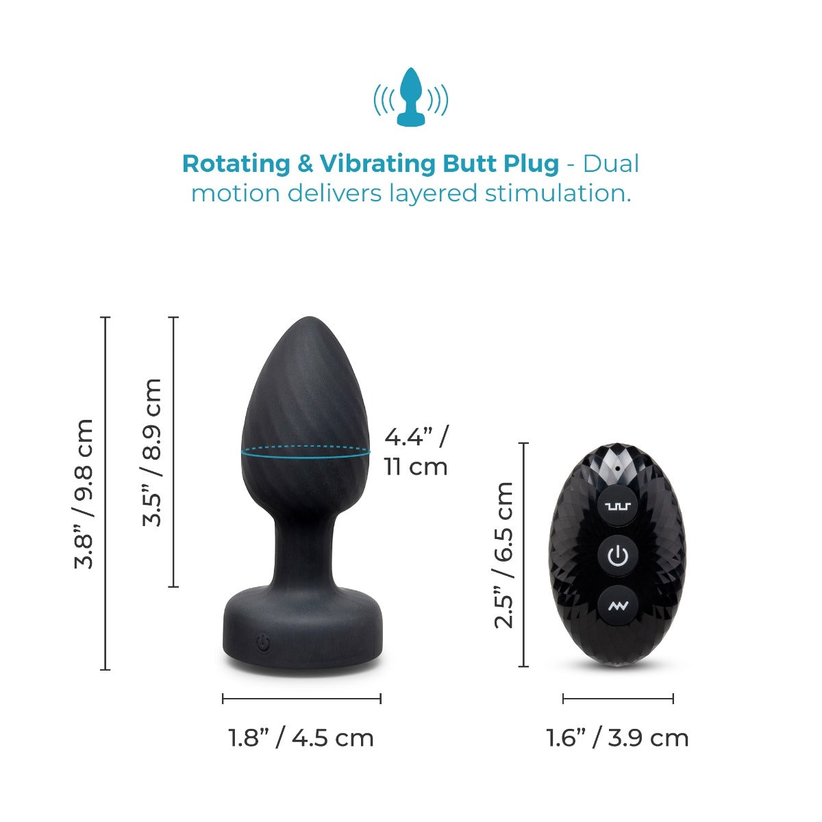 B-Vibe 3.5" Light-Up Vibrating & Rotating Silicone Butt Plug With Remote