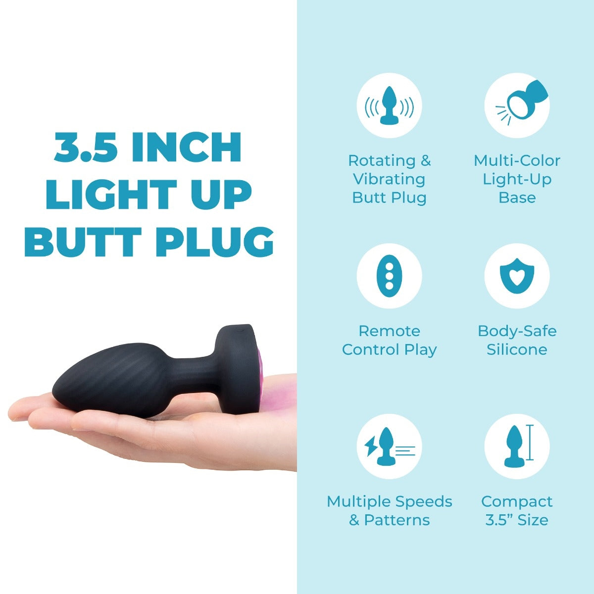 B-Vibe 3.5" Light-Up Vibrating & Rotating Silicone Butt Plug With Remote