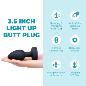 B-Vibe 3.5" Light-Up Vibrating & Rotating Silicone Butt Plug With Remote