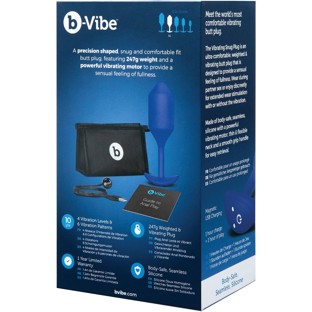 b-Vibe Vibrating Snug Plug 4 Rechargeable Silicone Anal Toy - Navy