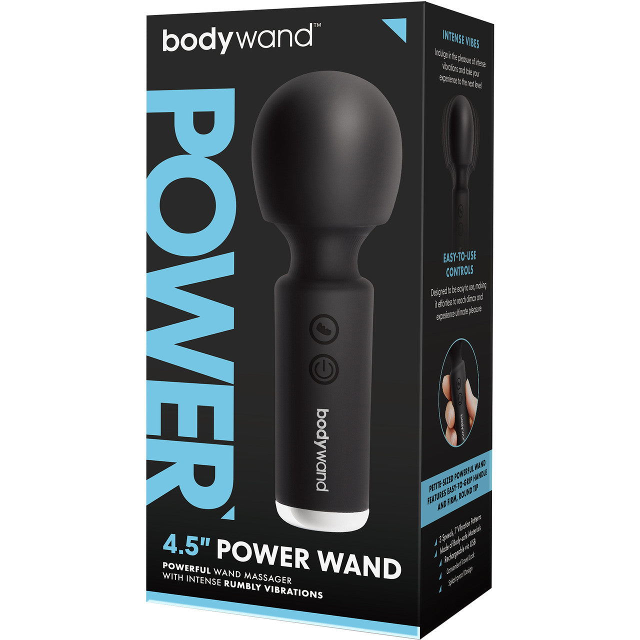 4.5" Power Wand Rechargeable Silicone Wand Style Massager By Bodywand - Black