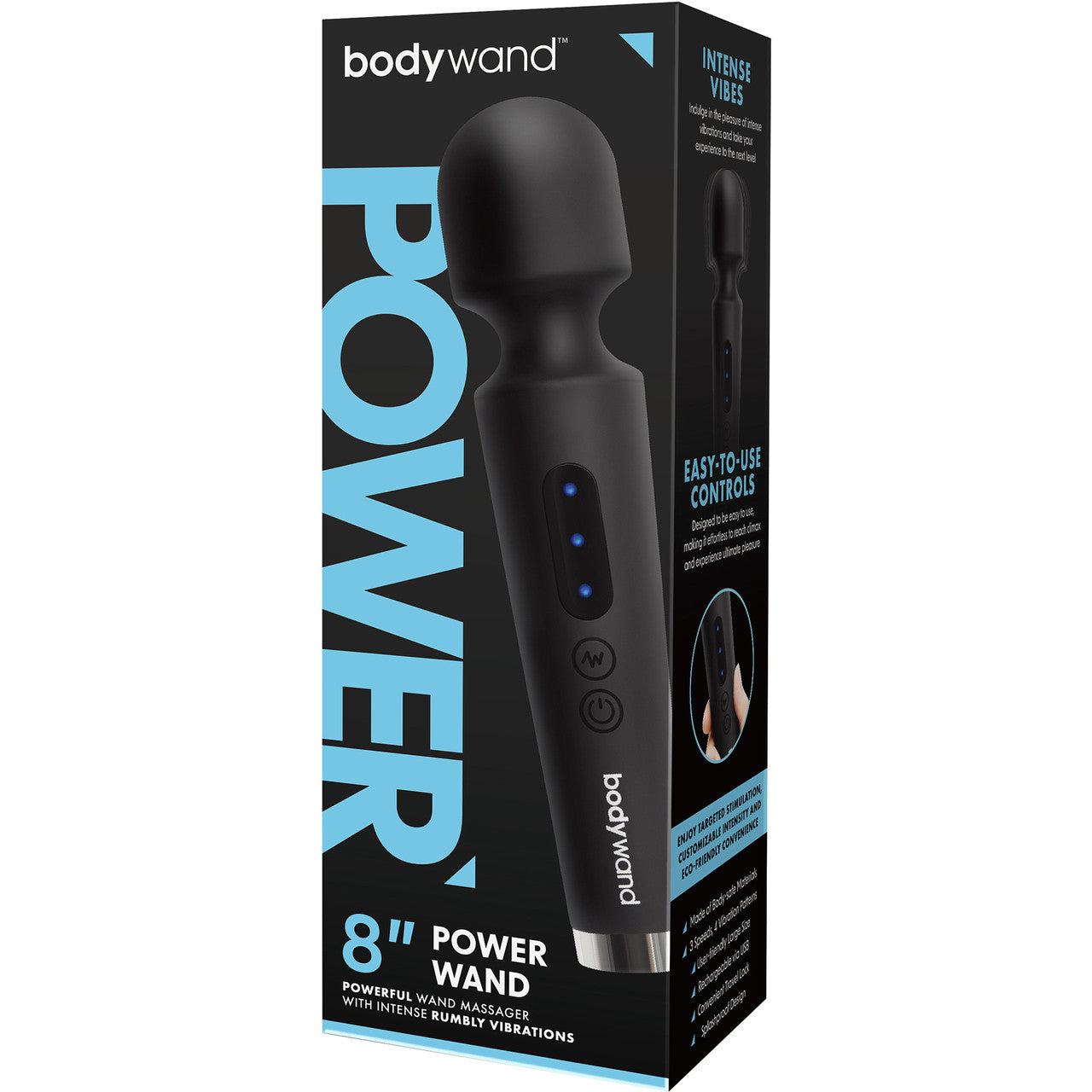 8" Power Wand Rechargeable Silicone Wand Style Massager By Bodywand - Black