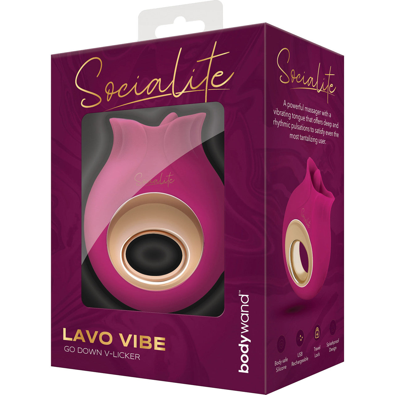 Socialite LAVO VIBE Go Down V-Licker Rechargeable Silicone Clitoral Stimulator By Bodywand - Pink