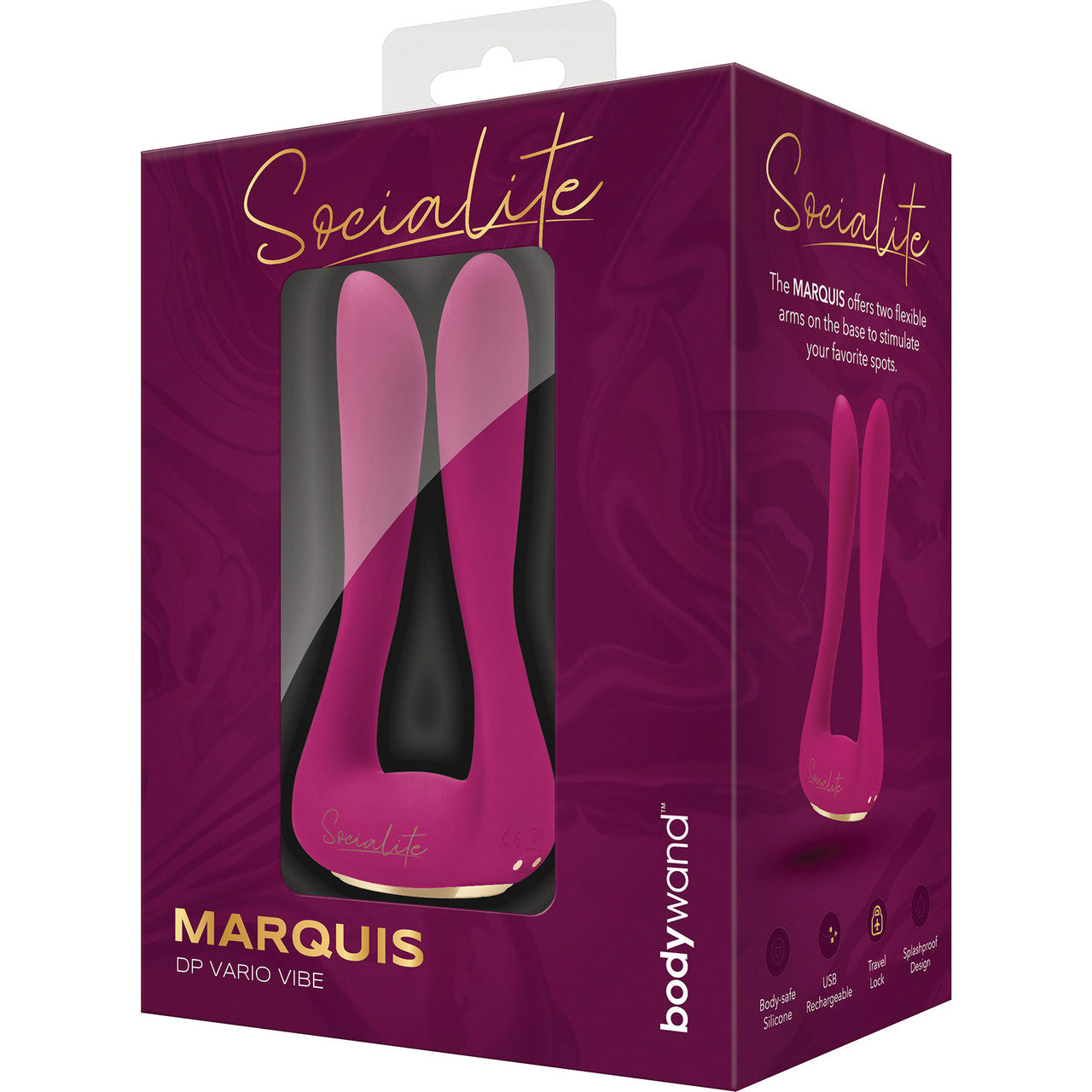 Socialite MARQUIS DP Vario Vibe Rechargeable Waterproof Silicone Double Vibrator By Bodywand - Pink