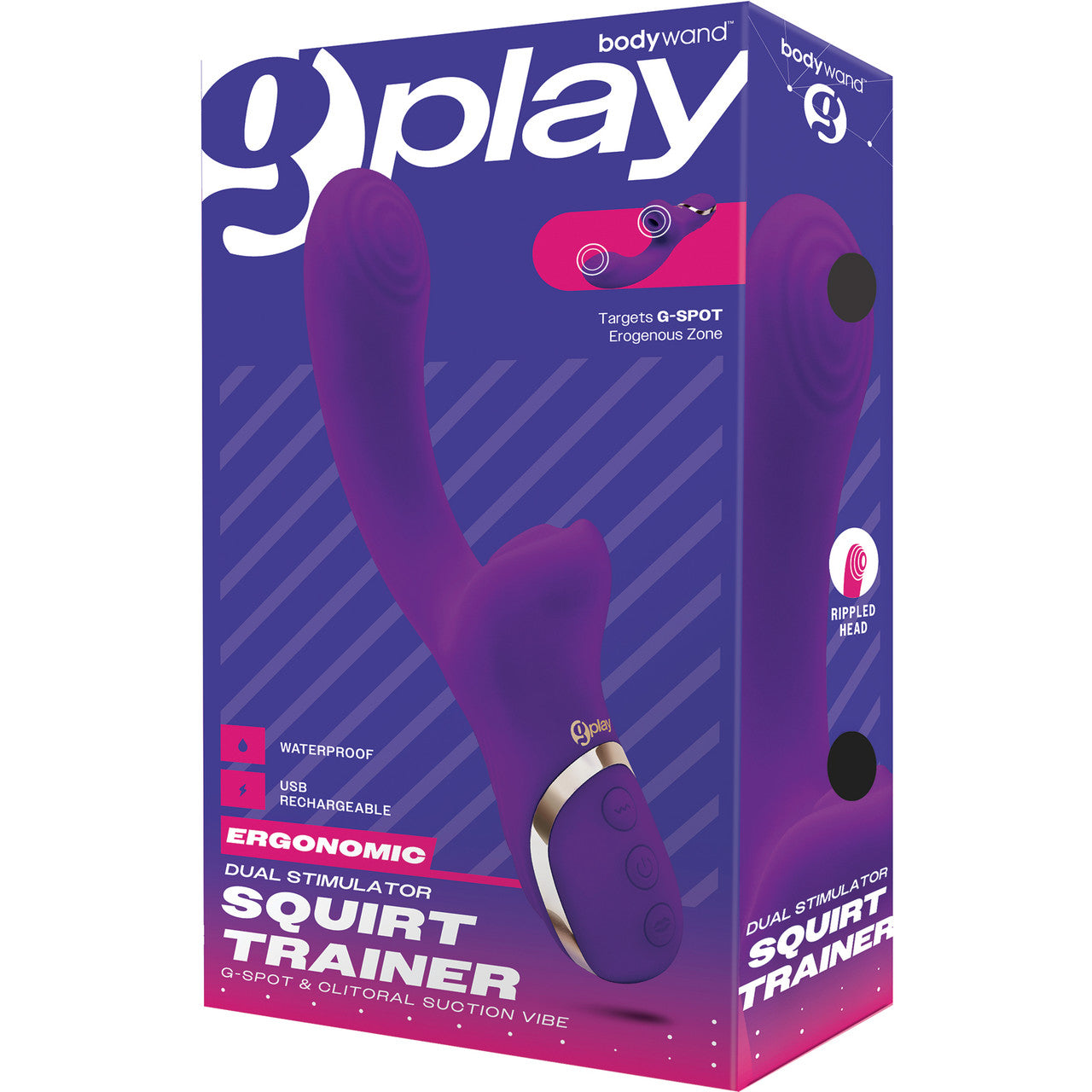 G-Play Squirt Trainer Silicone Dual Stimulation G-Spot Vibrator With Suction By Bodywand - Purple