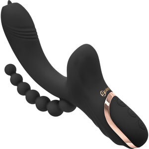 G-Play Triple Stim Flickering Tongue G-Spot & Clitoral Suction Vibrator With Anal Beads By Bodywand - Black