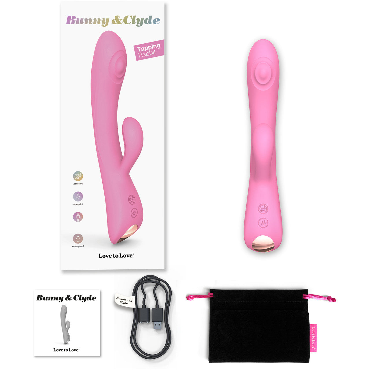 Bunny & Clyde Rechargeable Silicone Rabbit Vibrator By Love To Love - Pink Passion