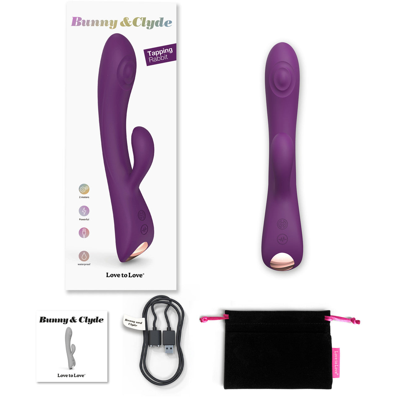 Bunny & Clyde Rechargeable Silicone Rabbit Vibrator By Love To Love - Purple Rain