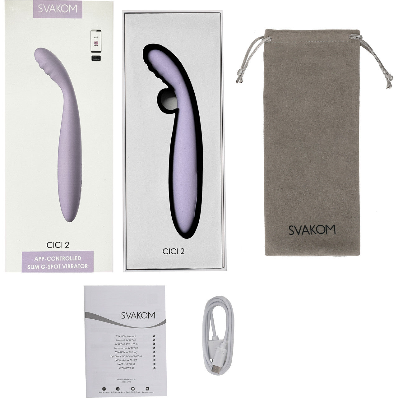 SVAKOM CICI 2 Rechargeable Warming App Controlled Slim Silicone G-Spot Vibrator - Pastel Lilac