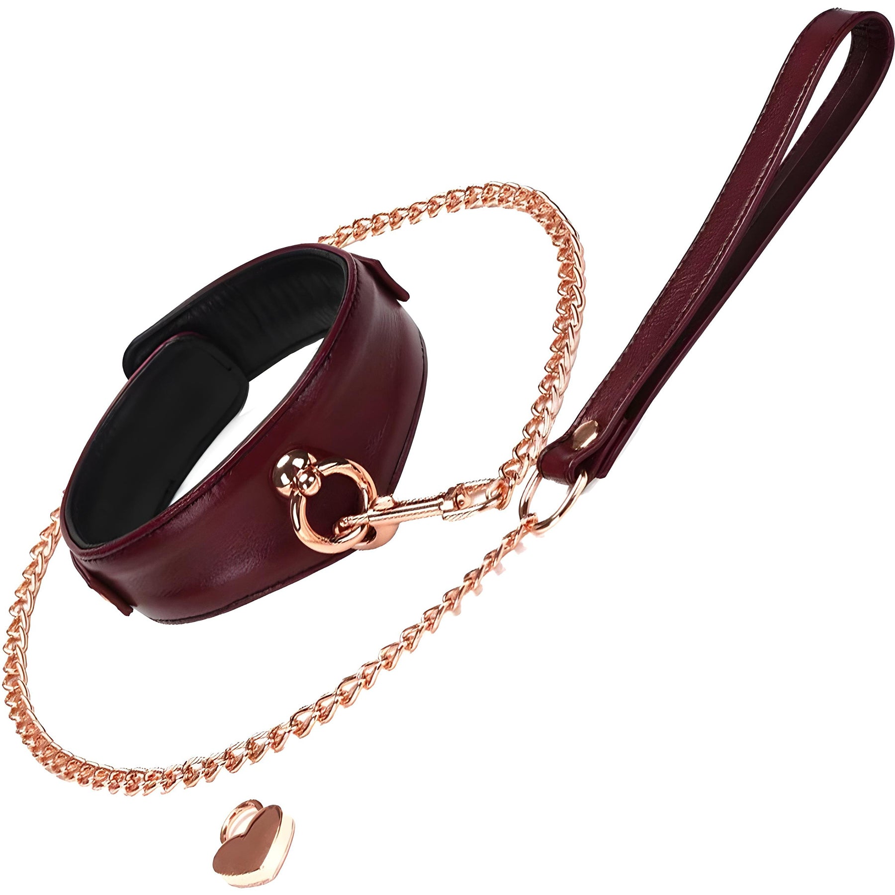 Wine Red Leather Collar With Rose Gold Chain Leash By Liebe Seele