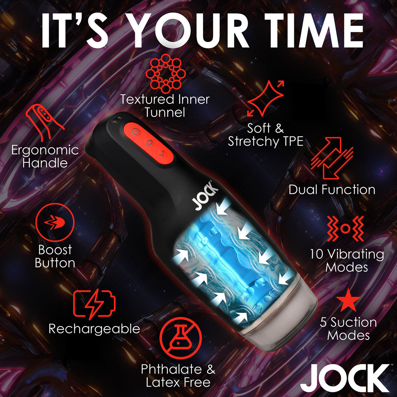 Jock 15X Sucking & Vibrating Rechargeable Penis Masturbator