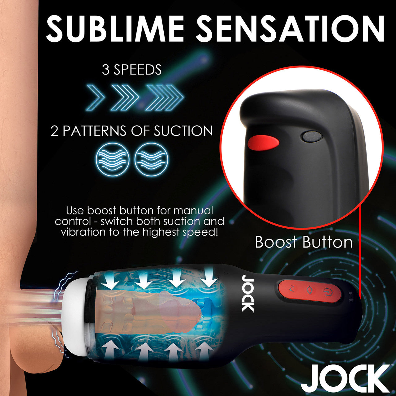 Jock 15X Sucking & Vibrating Rechargeable Penis Masturbator