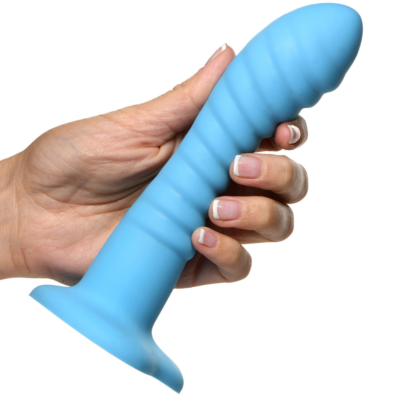 Simply Sweet Ribbed Silicone G-Spot Suction Cup Dildo - Blue