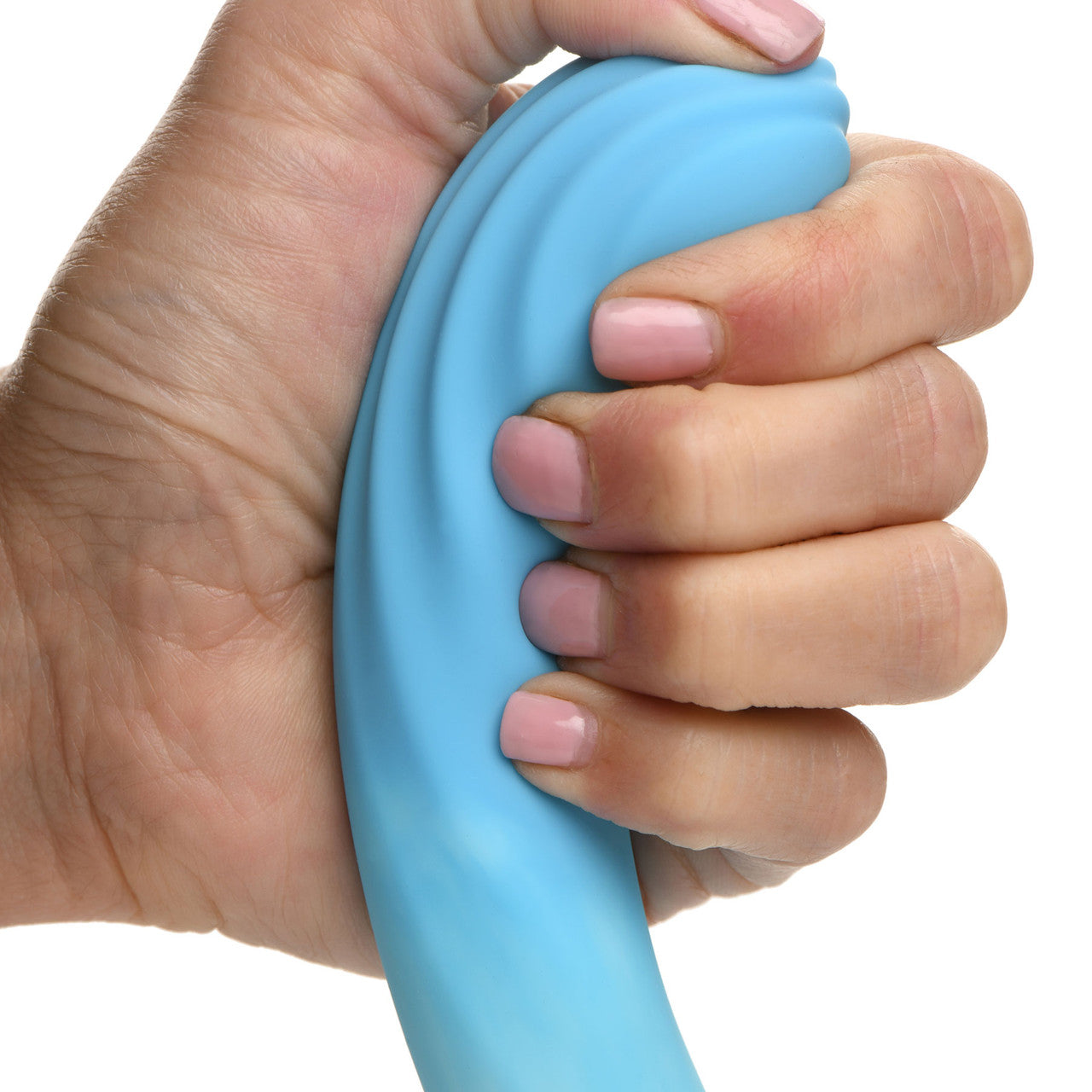 Simply Sweet Rippled Silicone G-Spot Suction Cup Dildo - Blue & White