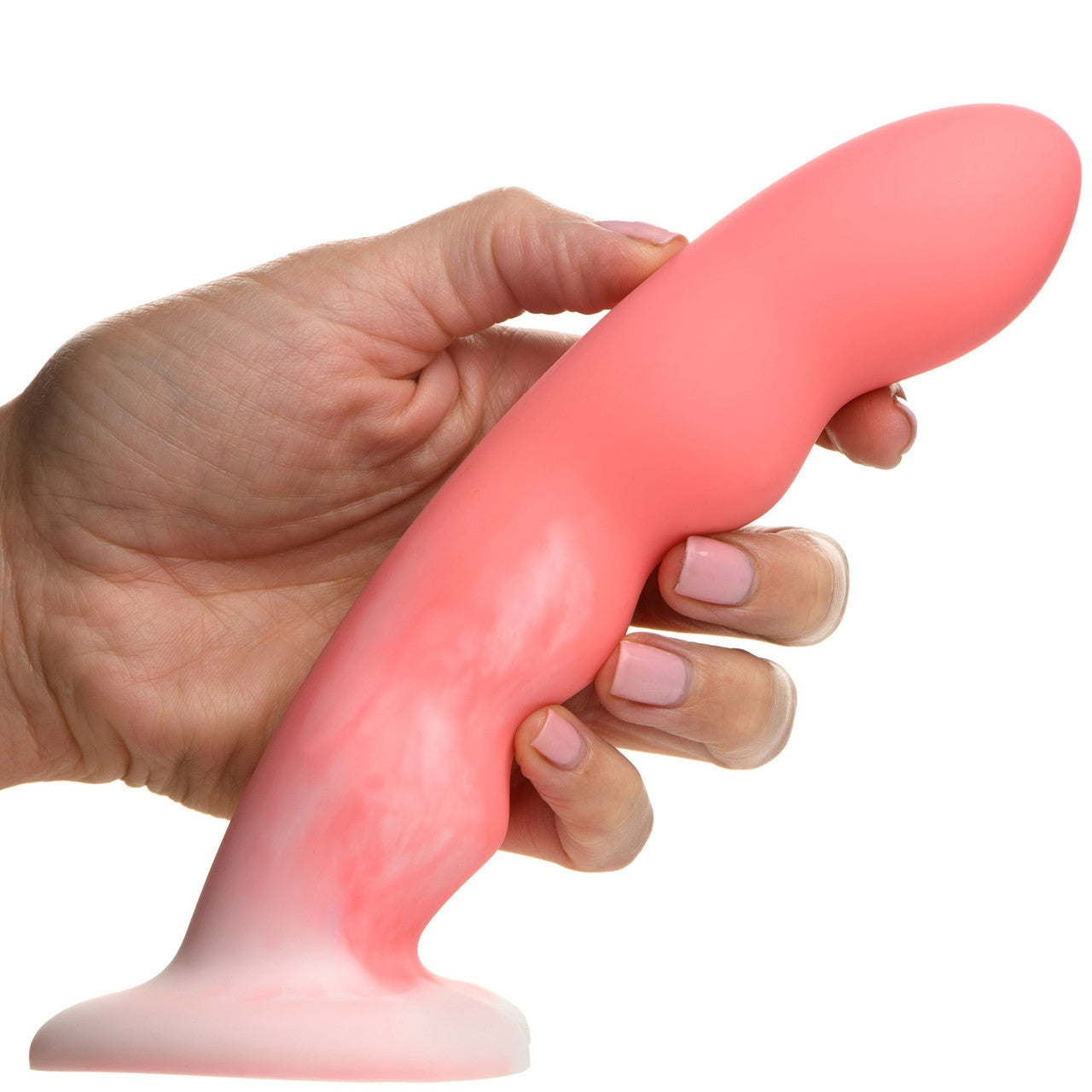 Simply Sweet Wavy Silicone G-Spot Suction Cup Dildo - Pink & White