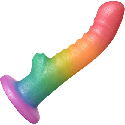 Simply Sweet Ribbed Rainbow 6.6" Silicone Suction Cup Dildo