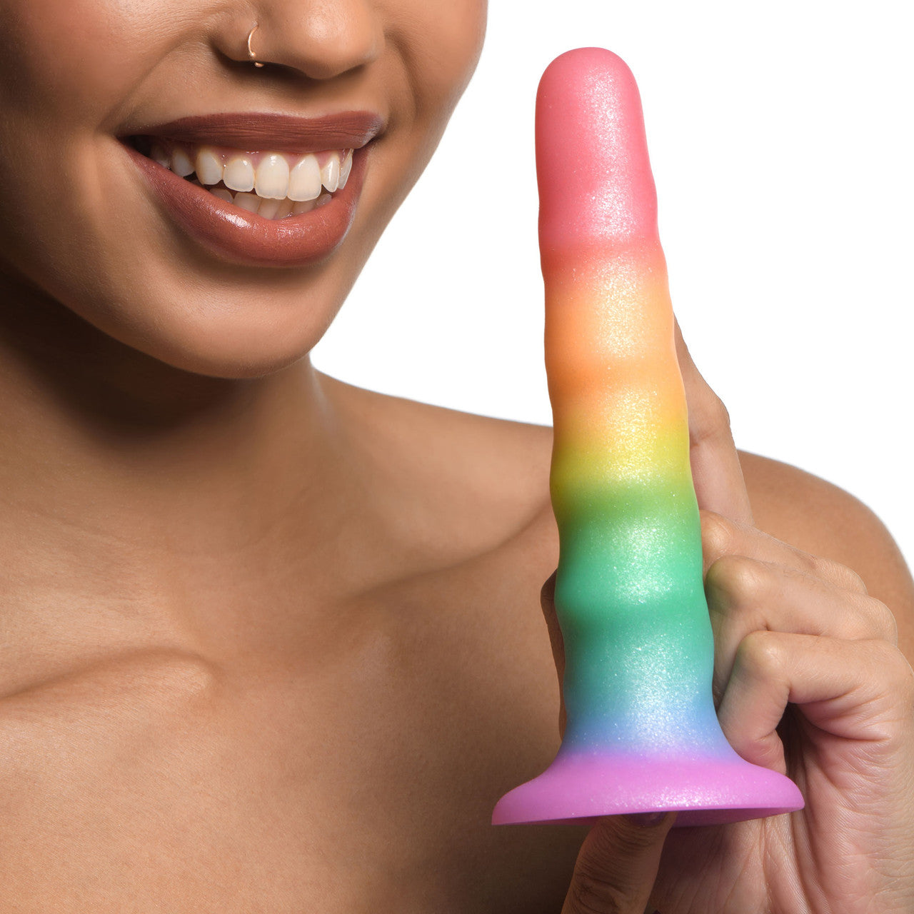 Simply Sweet Zigzag Rainbow 6.7" Silicone Suction Cup Dildo