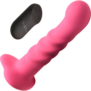 Simply Sweet 21X Vibrating Ribbed Rechargeable Silicone G-Spot Vibrator With Remote - Pink