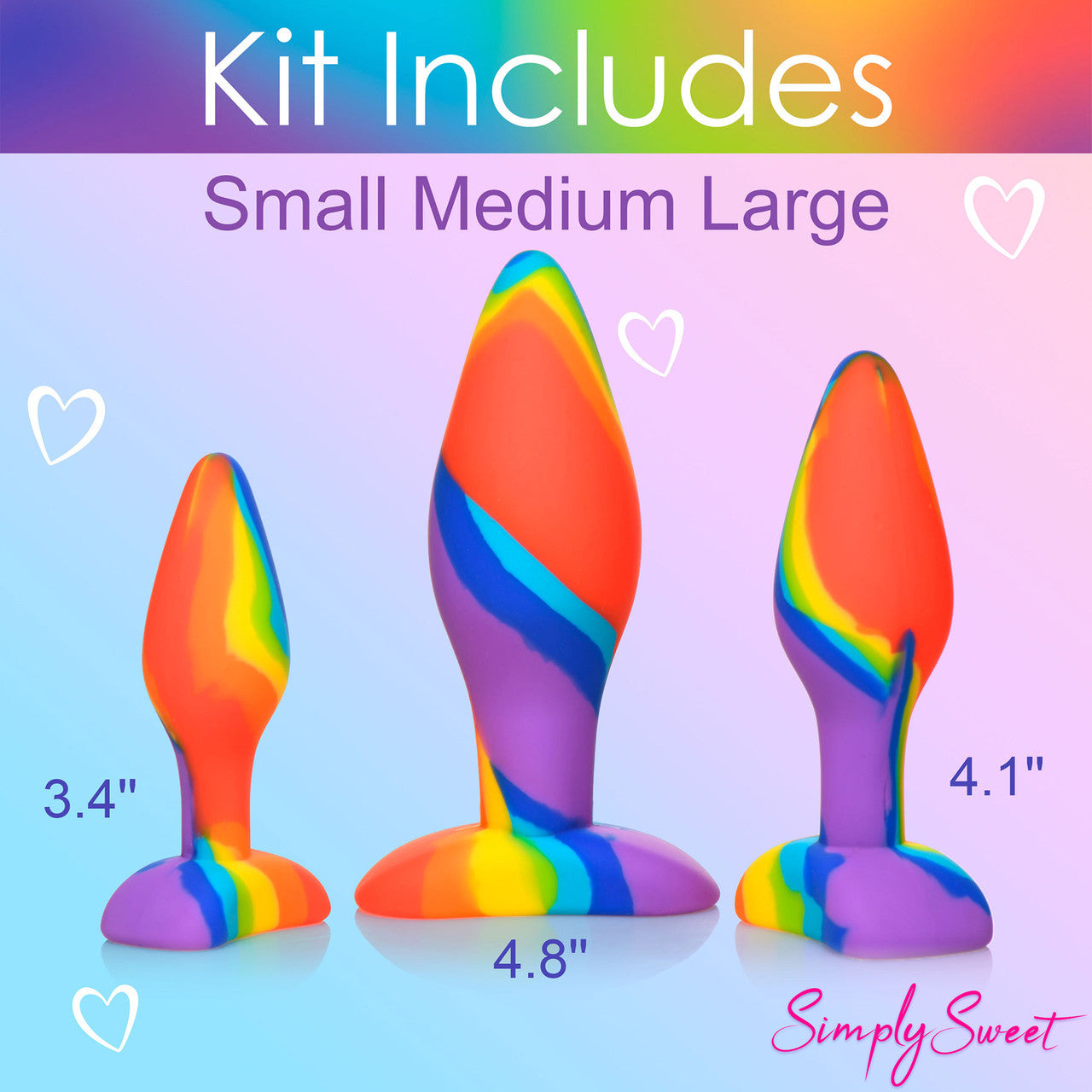 Simply Sweet Rainbow 3-Piece Silicone Butt Plug Set