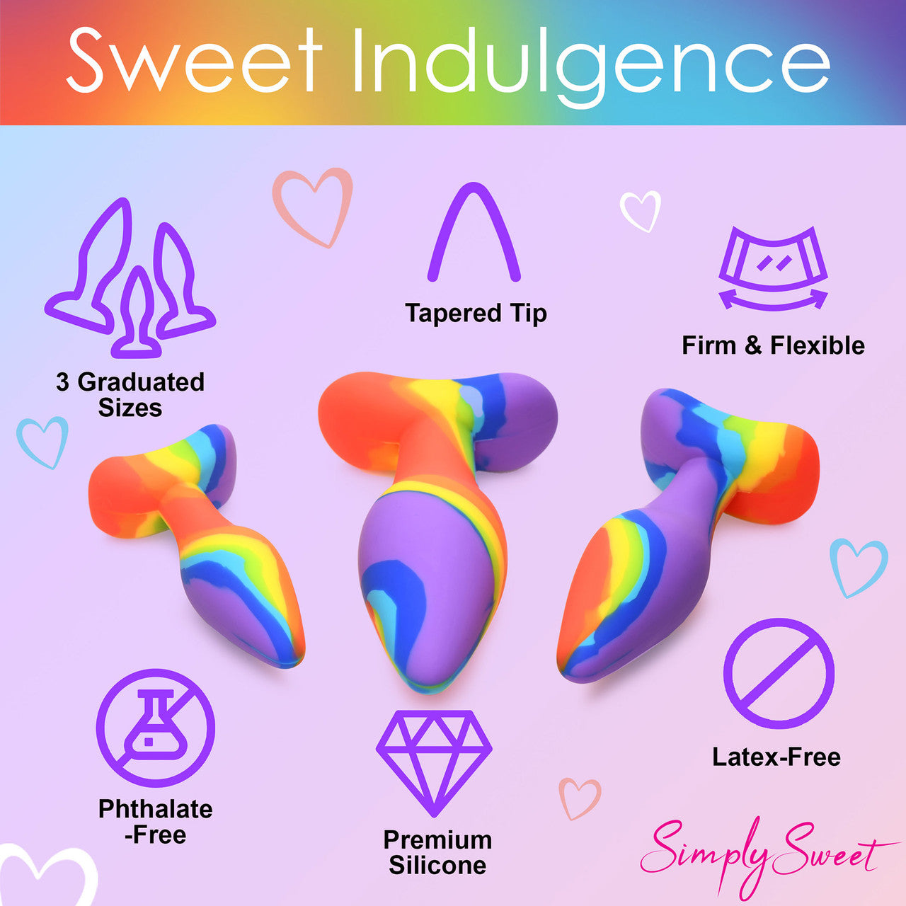 Simply Sweet Rainbow 3-Piece Silicone Butt Plug Set