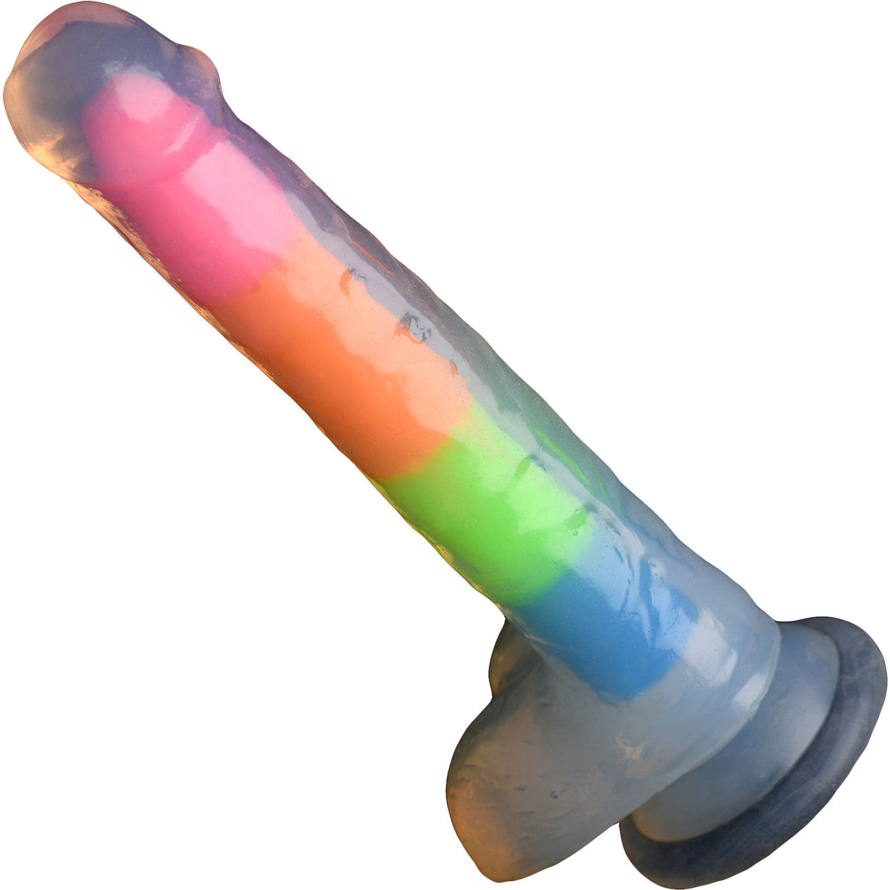 Lollicock Glow In The Dark 8" Silicone Suction Cup Dildo With Balls - Rainbow