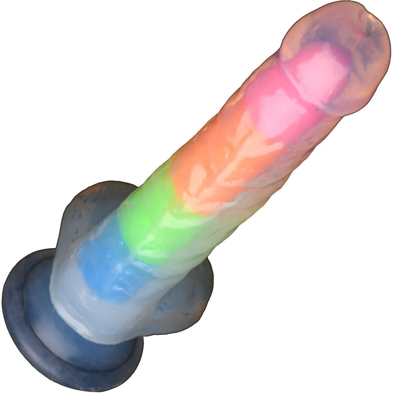 Lollicock Glow In The Dark 8" Silicone Suction Cup Dildo With Balls - Rainbow