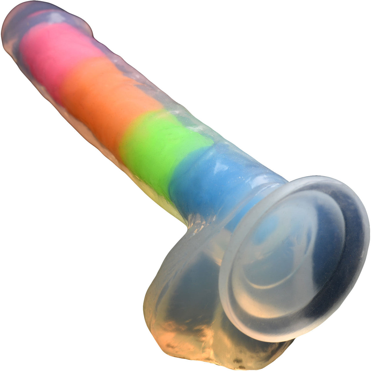 Lollicock Glow In The Dark 8" Silicone Suction Cup Dildo With Balls - Rainbow