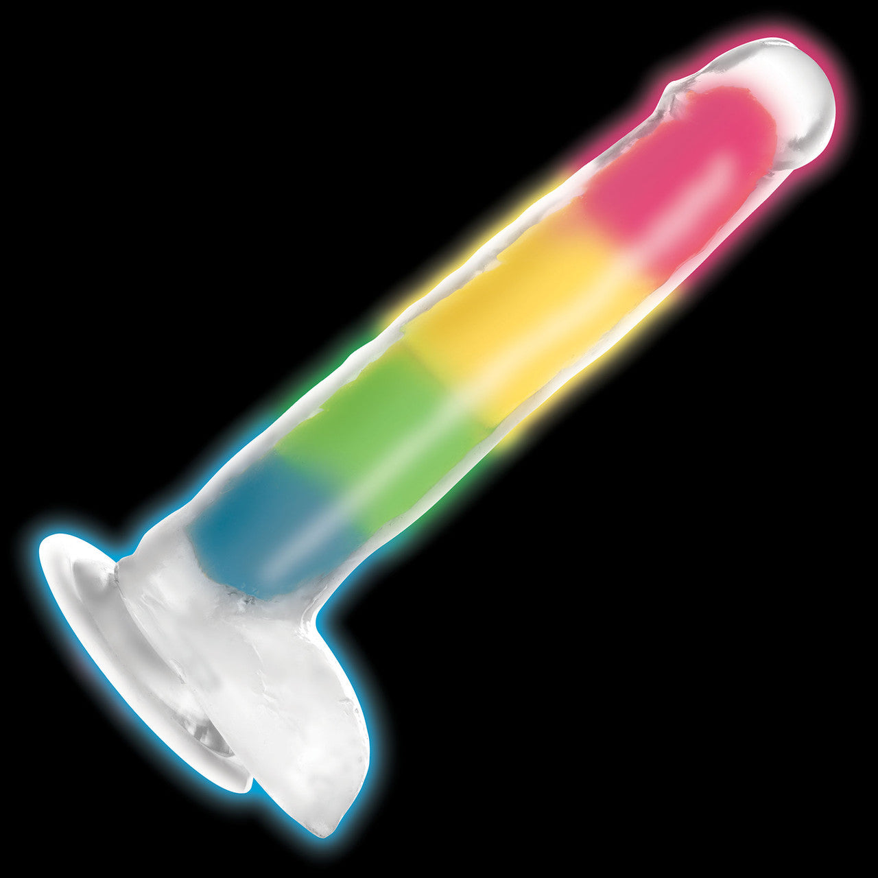 Lollicock Glow In The Dark 8.2" Silicone Suction Cup Dildo With Balls - Rainbow