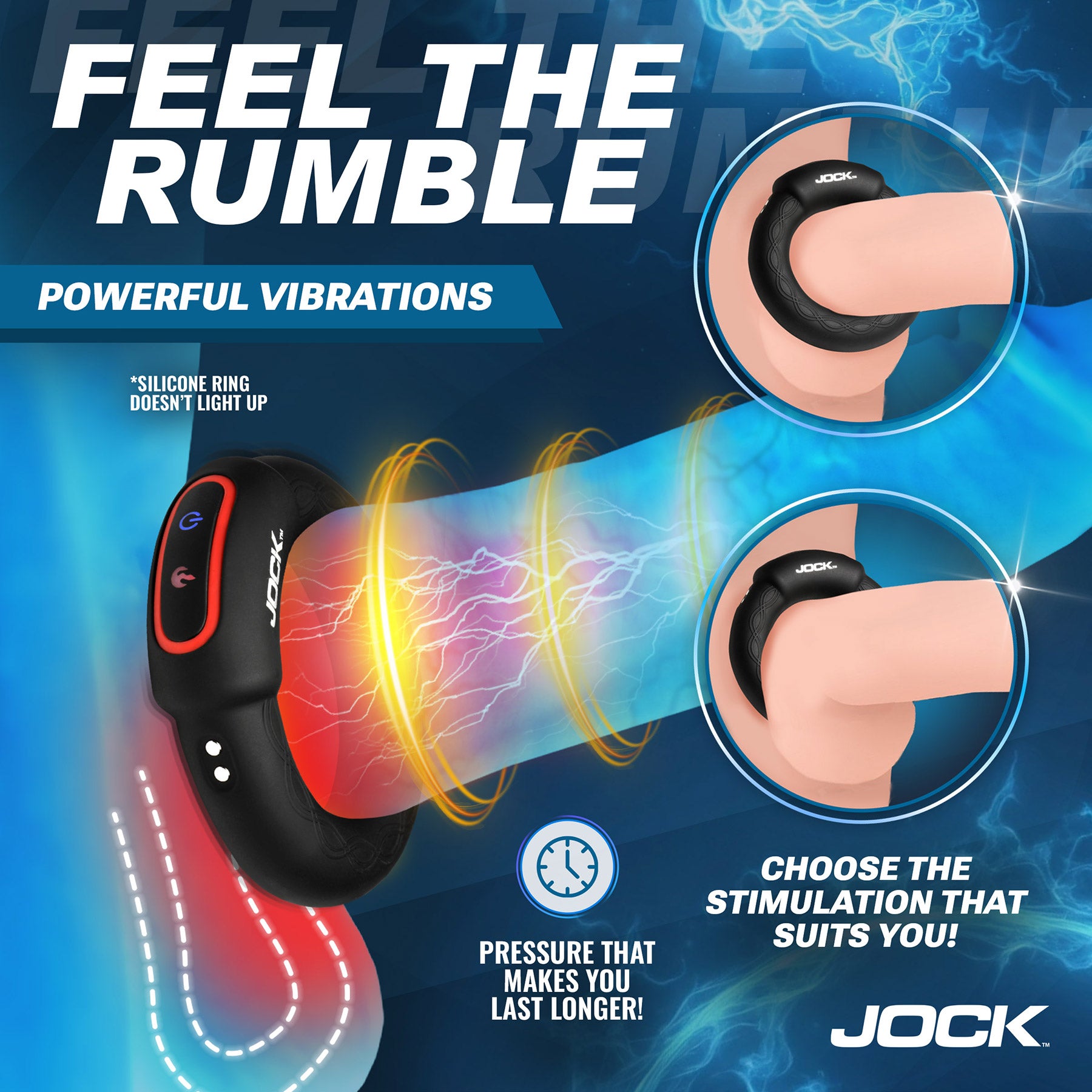 Jock Rumbler Vibrating & Warming Rechargeable Cock Ring With Remote