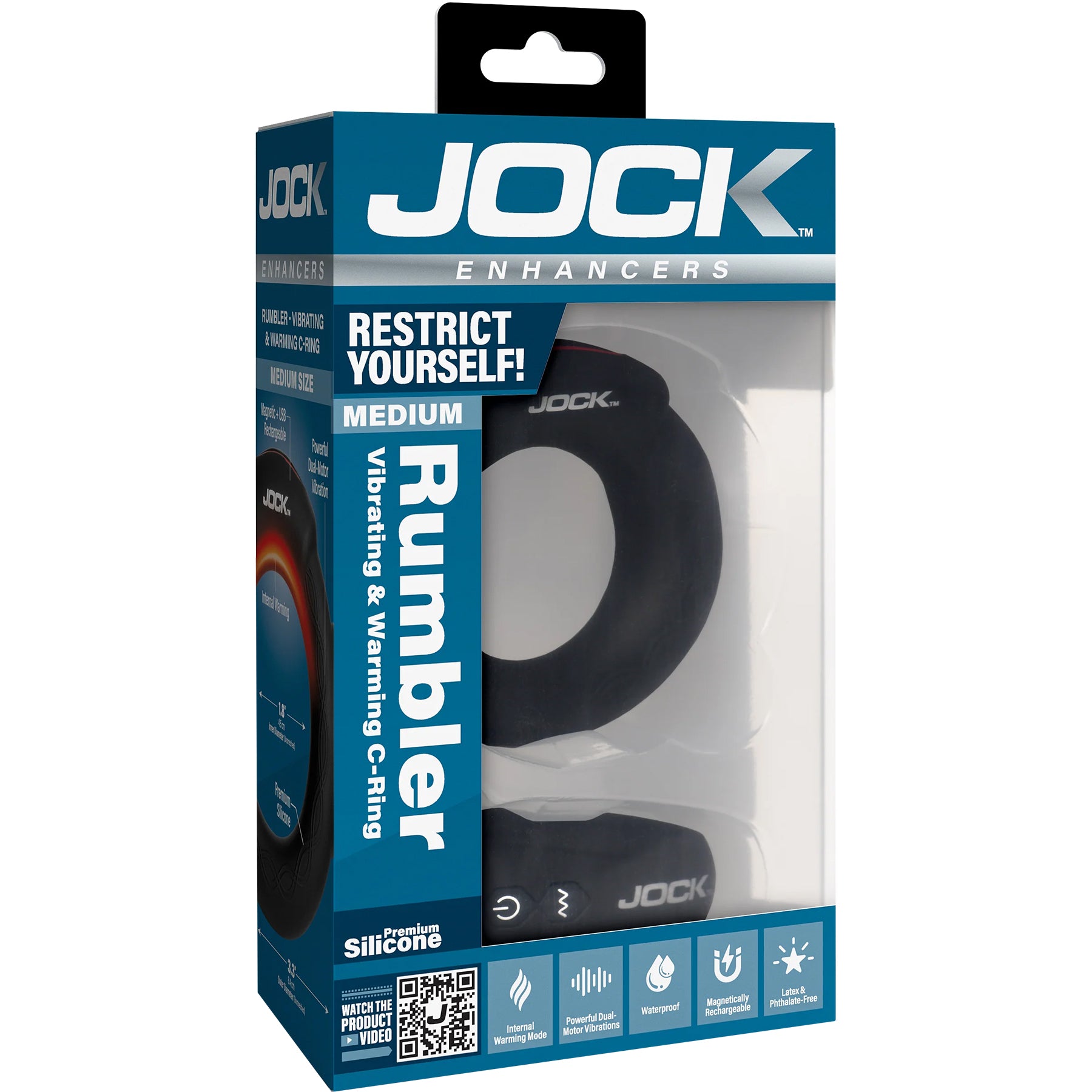 Jock Rumbler Vibrating & Warming Rechargeable Cock Ring With Remote - Medium