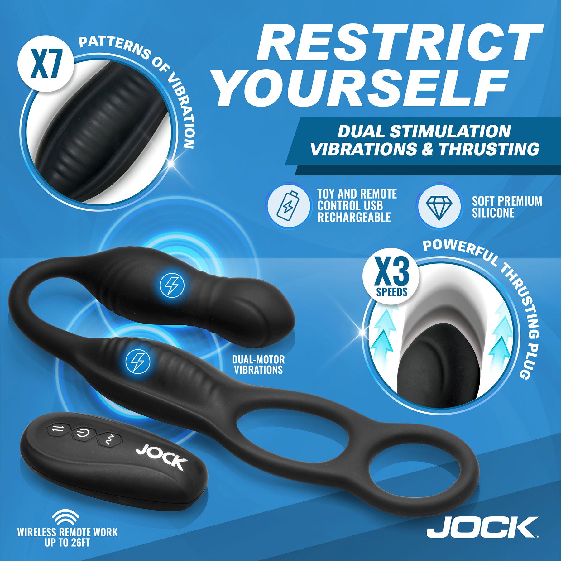 Jock Hyper Thrusting and Vibrating Anal Plug with Cock Ring