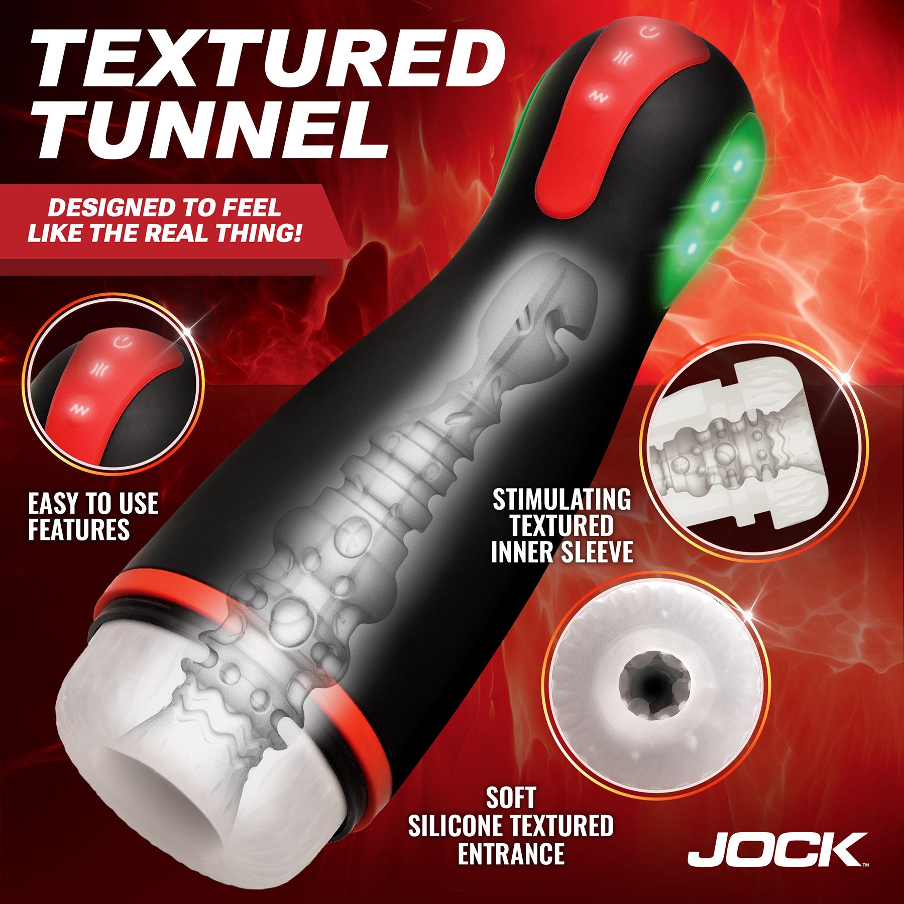 Jock Blaze Vibrating, Sucking, and Warming Rechargeable Masturbator