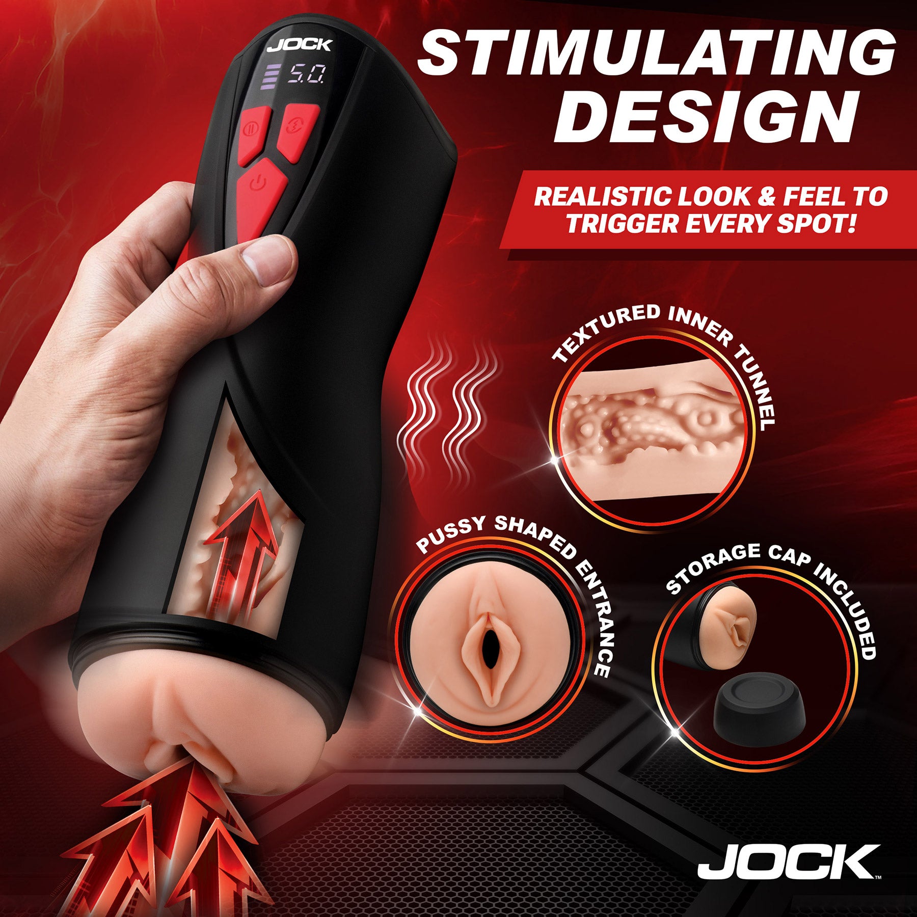 Jock Banger Sucking & Vibrating Pussy Rechargeable Penis Masturbator