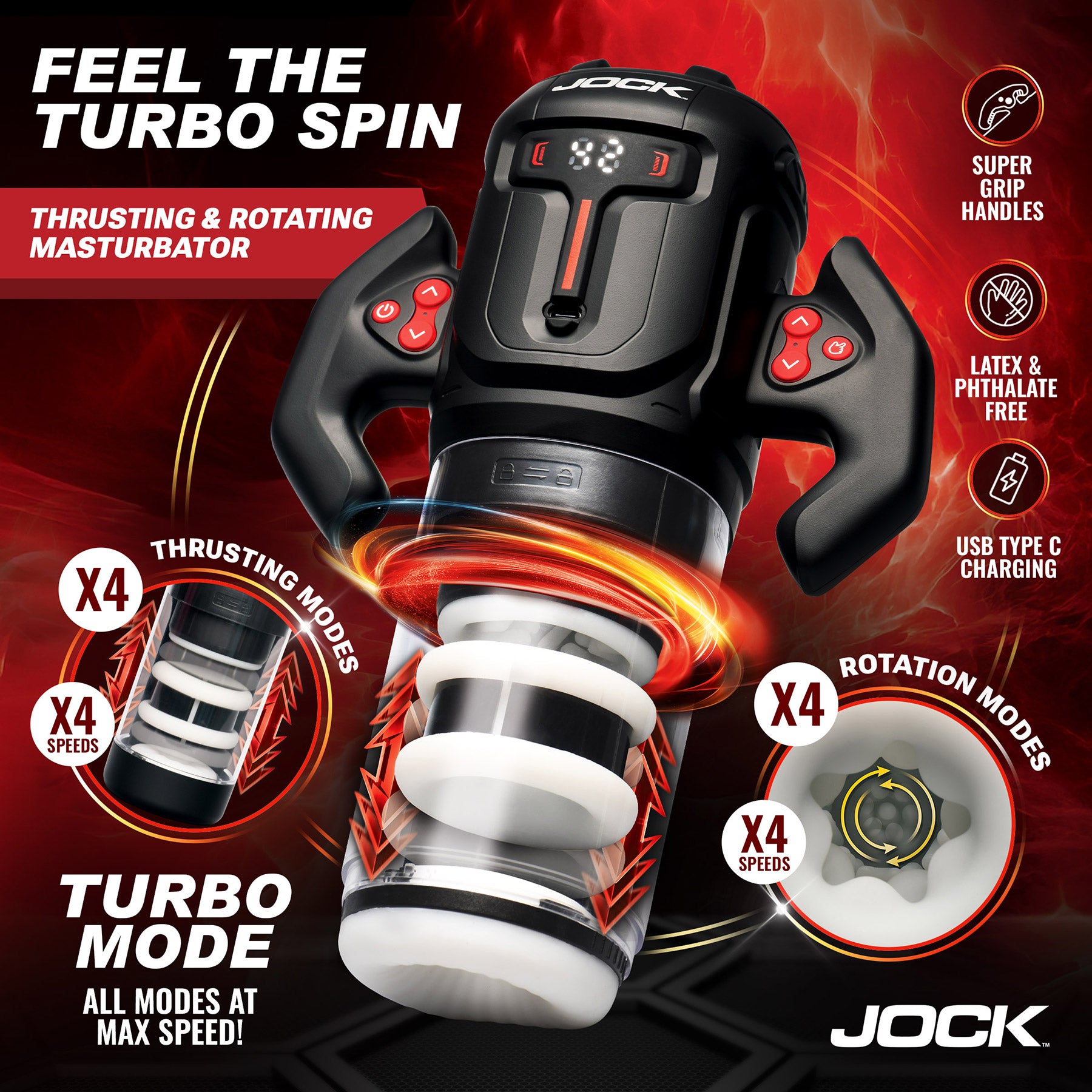 Jock Turbo Spin Thrusting and Rotating Rechargeable Masturbator