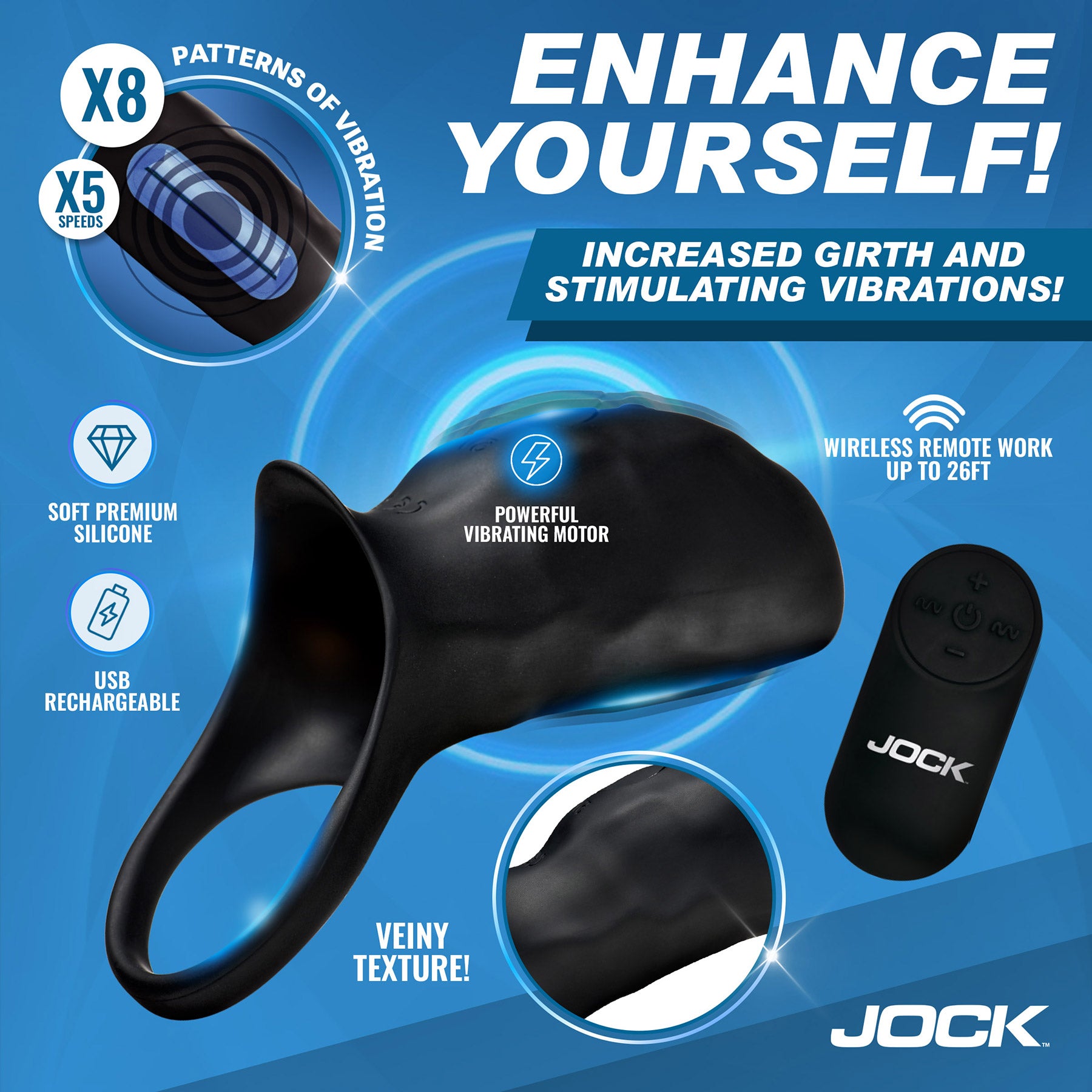 Jock Surge Vibrating Penis Sleeve Cock Ring with Remote Control