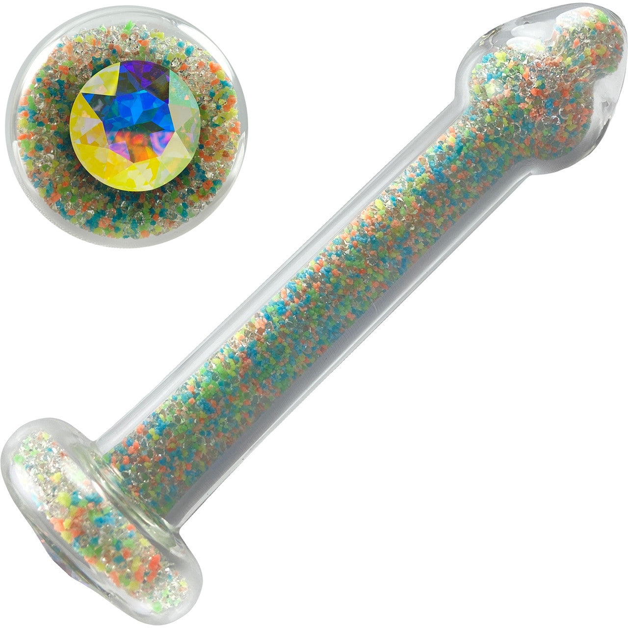 Sparkle Glow Glass Dildo With Aurora Borealis Crystal Base By Crystal Delights - Tooti Fruiti