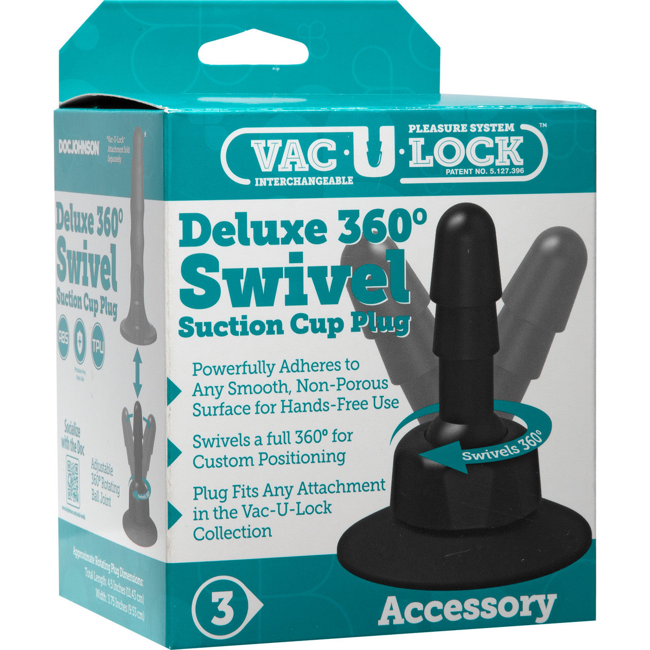 Doc Johnson Vac-U-Lock Black Deluxe 360° Swivel Suction Cup Plug