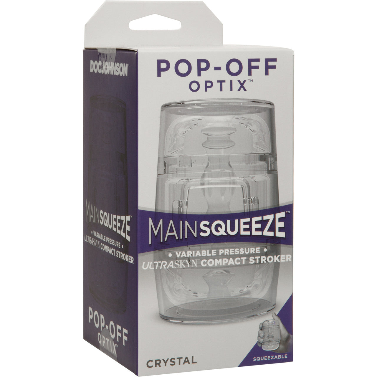 Main Squeeze Pop Off Optix Compact Penis Masturbator by Doc Johnson - Crystal Clear