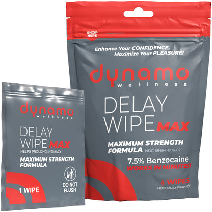Dynamo Wellness Delay Wipe MAX 7.5% Benzocaine - 6 Wipes