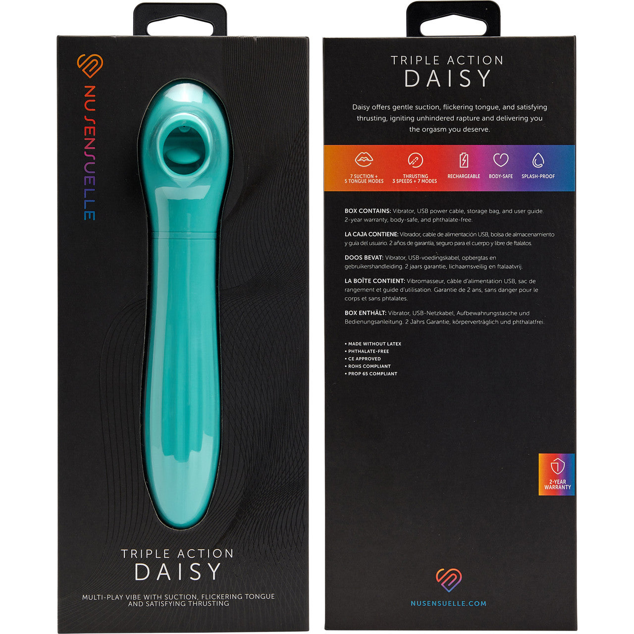 Daisy Triple Action Thrusting & Flickering Tongue Vibrator With Suction By Nu Sensuelle - Electric Blue