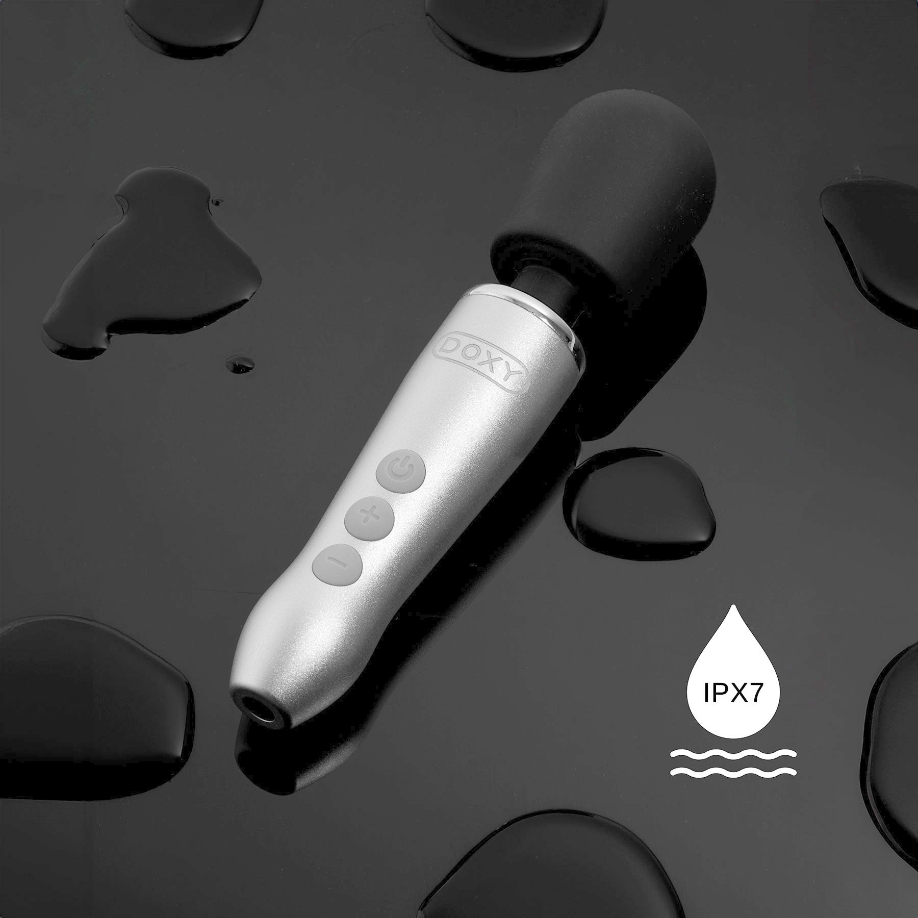 Doxy Go Aluminum Rechargeable Powerful Mini Massage Wand Vibrator - Waterproof Graphic