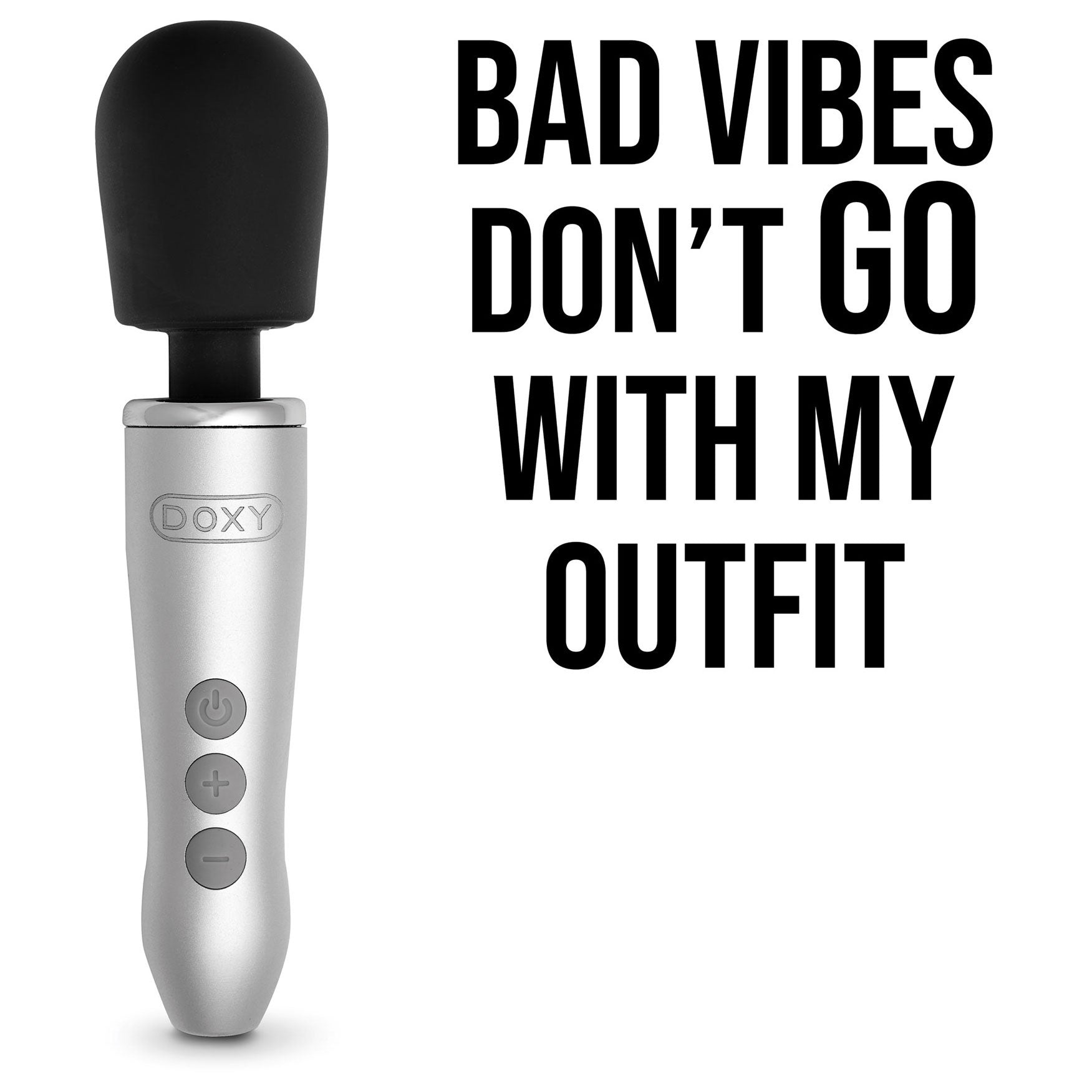 Doxy Go Aluminum Rechargeable Powerful Mini Massage Wand Vibrator - Bad Vibes Don't Go With My Outfit