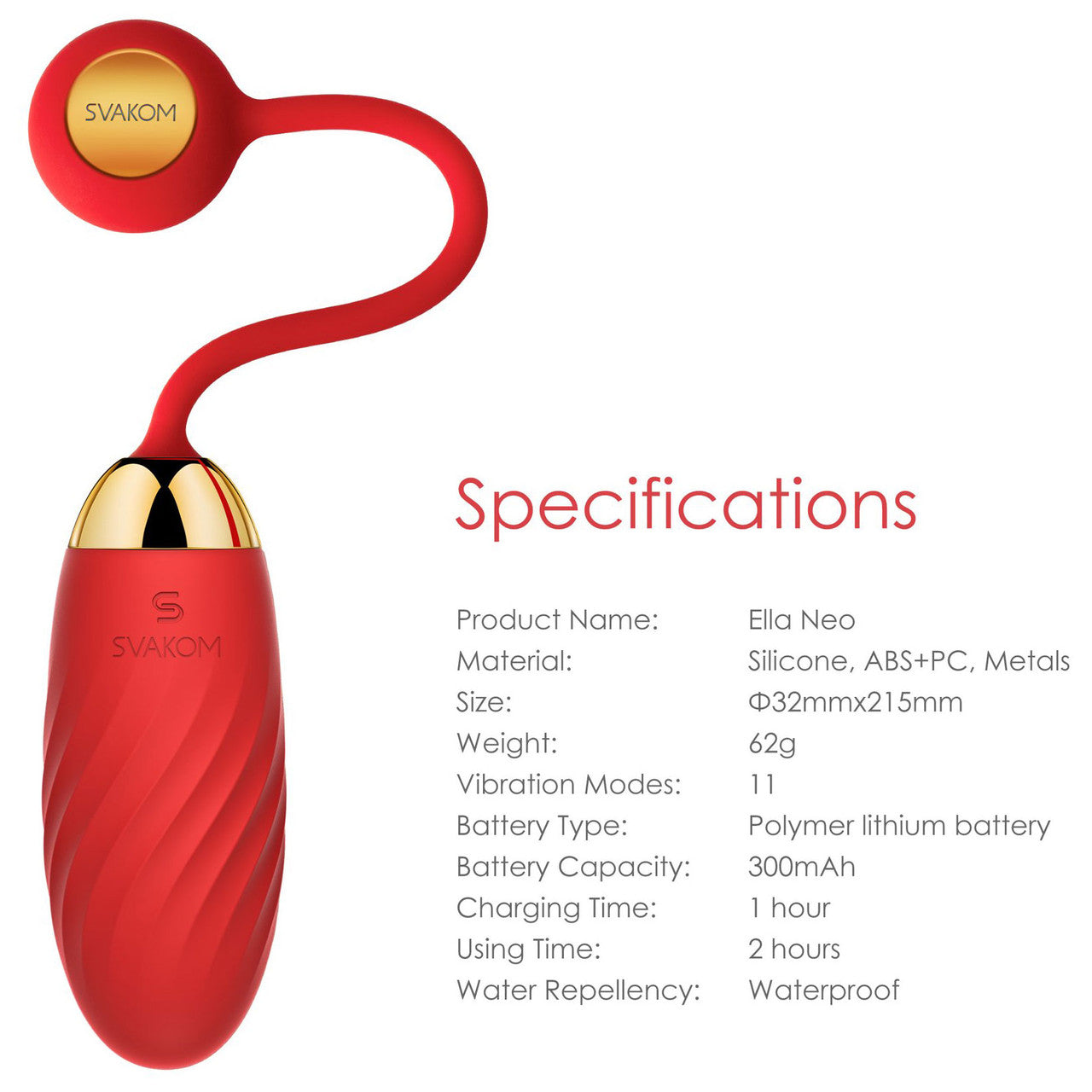 SVAKOM Ella Neo Rechargeable Interactive App Enabled Vibrating Silicone Bullet - Red