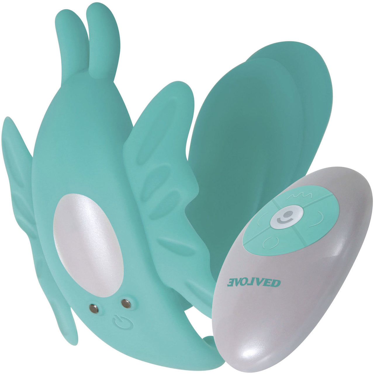 The Butterfly Effect Clitoral & G-Spot Teal Wearable Remote Vibrator By Evolved Novelties