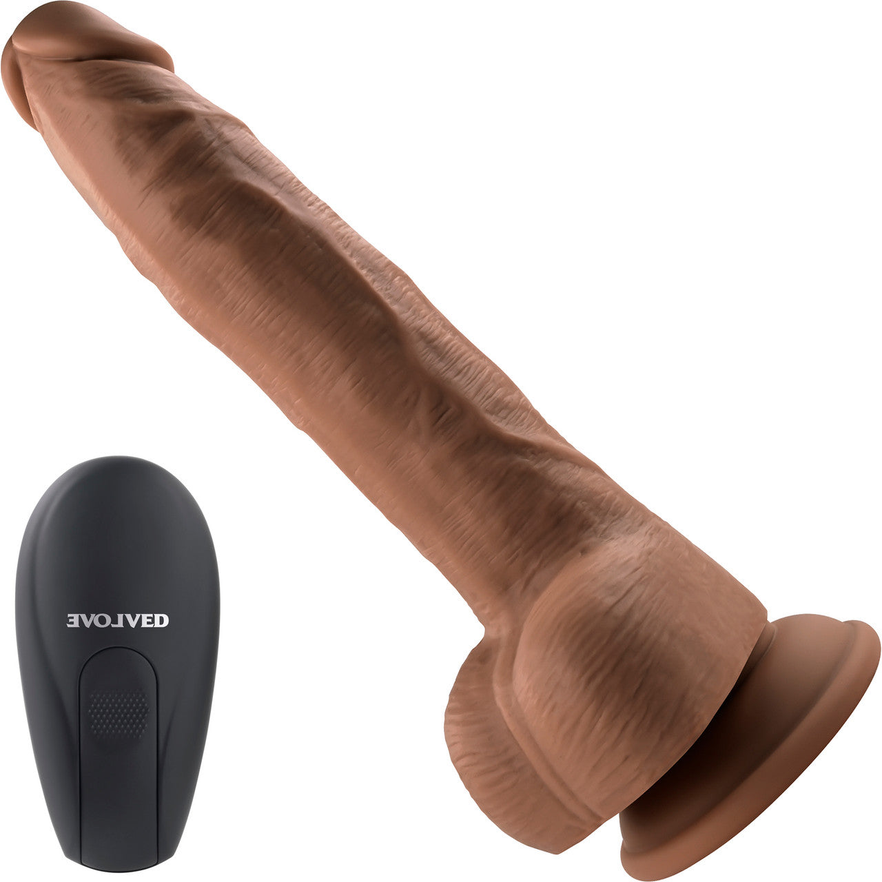 Thrust In Me Rechargeable Silicone Thrusting Vibrating Realistic Dong With Remote By Evolved Novelties - Caramel