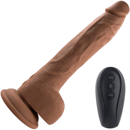 Thrust In Me Rechargeable Silicone Thrusting Vibrating Realistic Dong With Remote By Evolved Novelties - Caramel