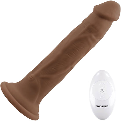 In Thrust We Trust Rechargeable Silicone Suction Cup Dildo With Remote Control - Chocolate