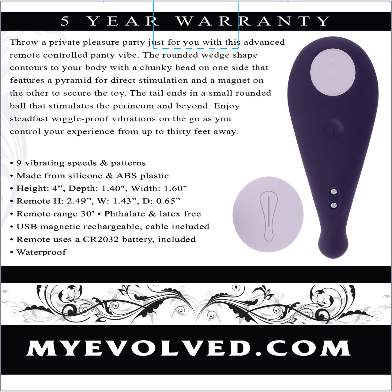 Panty Party Rechargeable Silicone Magnetic Panty Vibrator With Remote By Evolved Novelties - Purple