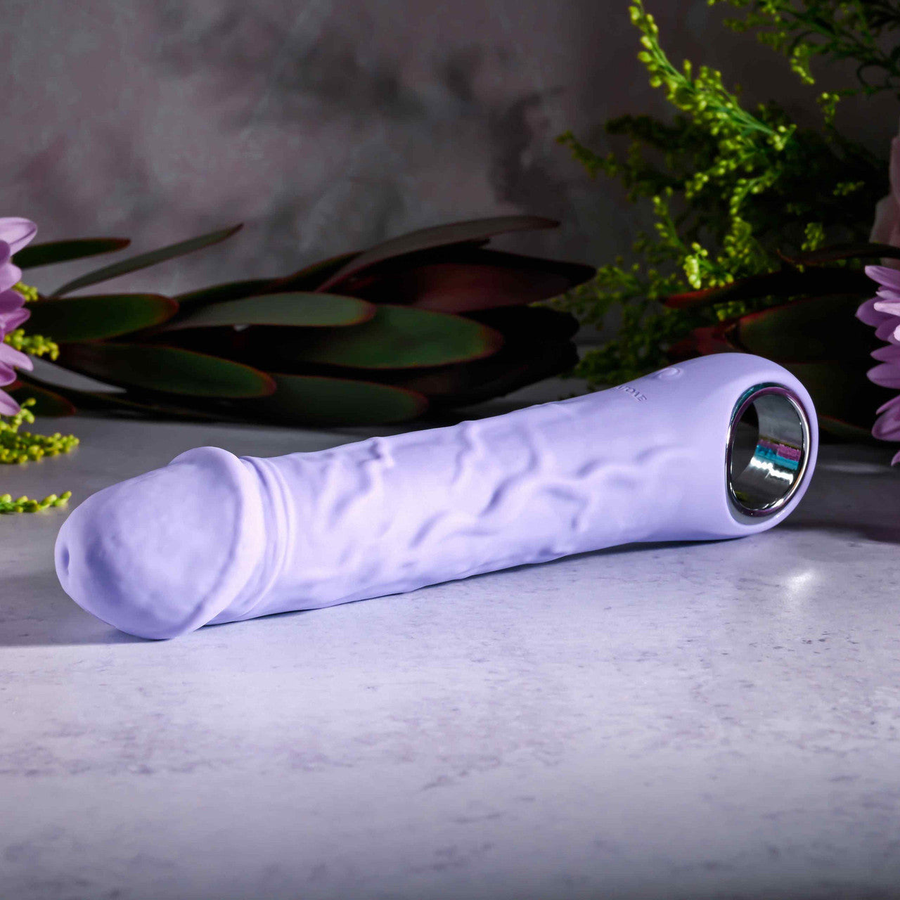 Purple Fantasy Rechargeable Waterproof Silicone Vibrating Dildo With Ring Handle By Evolved Novelties