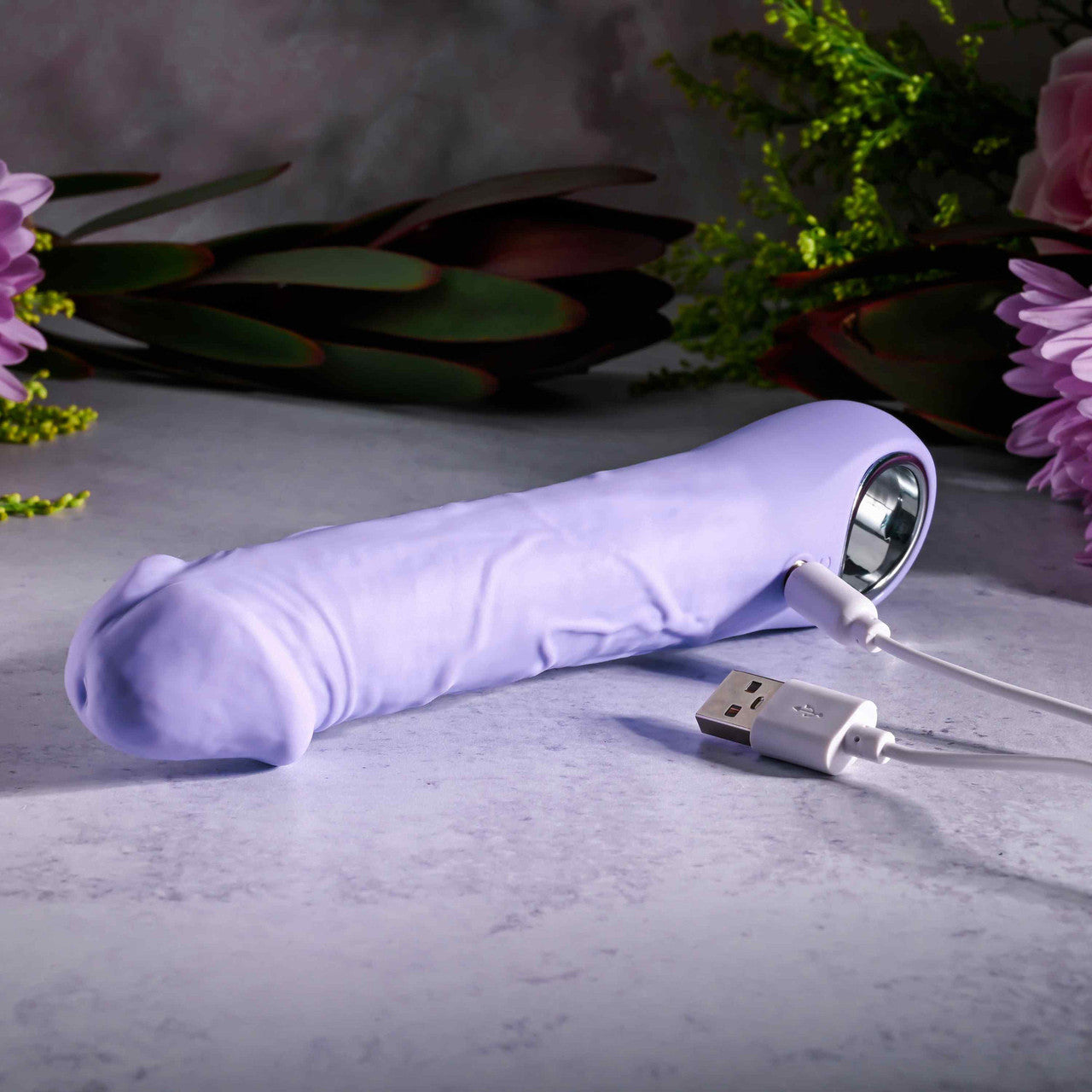 Purple Fantasy Rechargeable Waterproof Silicone Vibrating Dildo With Ring Handle By Evolved Novelties